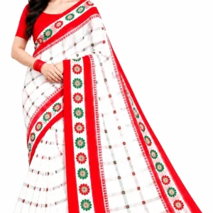 Women's green traditional printed saree with ethnic-inspired design