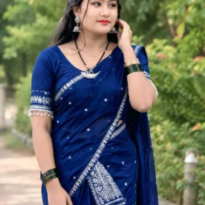 Women's blue traditional printed saree for ethnic occasions