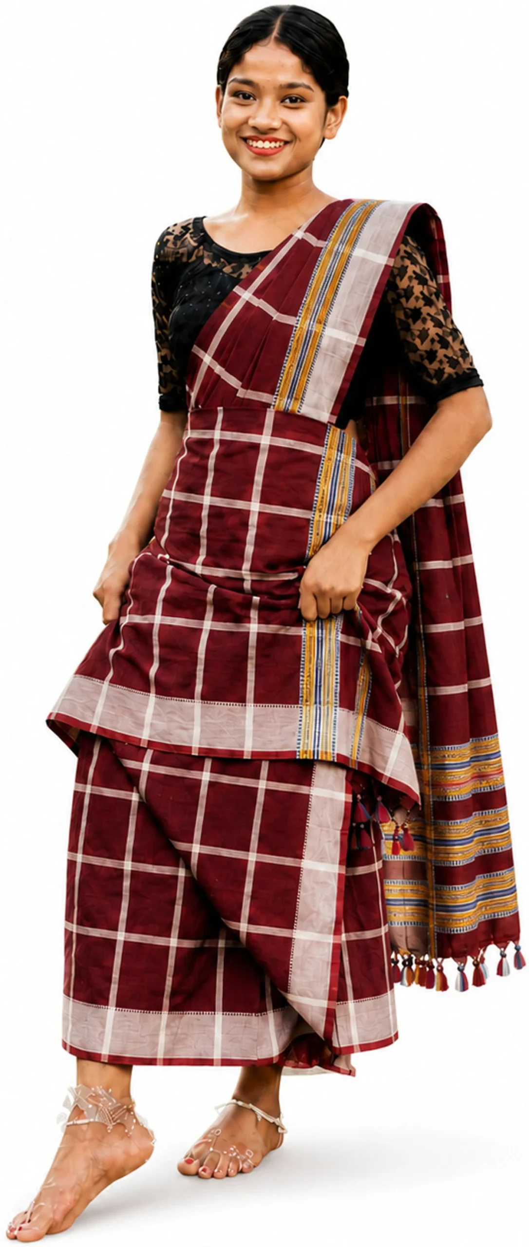 Women's maroon plain saree for traditional occasions