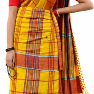 Women's yellow plain saree for traditional occasions
